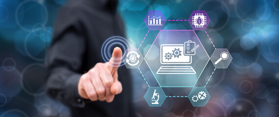 Man touching a software testing concept