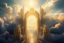 Golden Gates Opening To A Radiant Heavenly Realm.