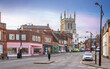 The high Street in Newport Pagnell in Buckinghamshire England