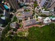 Aerial view of Hong Kong university with its rooftop garden and solar panel system