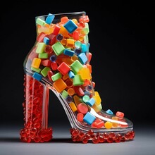 Colorful Gummy Candy Boots On Display In Front Of Black Background