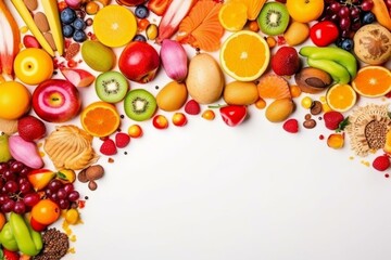 Wall Mural - a variety of colorful food as a background frame. Generative AI