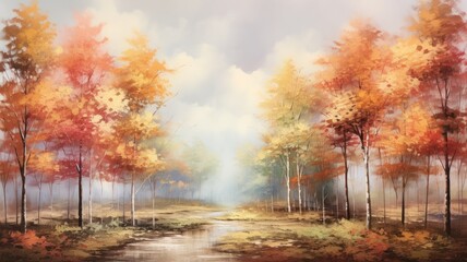 Wall Mural - autumn in the forest. Generative AI