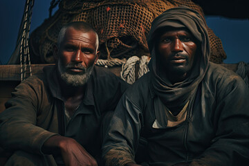 Wall Mural - ethiopian refugees on boats in the ocean