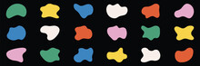 Color Organic Blob, Amoeba Set. Fluid Amorphous Shape. Random Round Irregular Form Collection. Asymmetric Dynamic Bubbles, Abstract Design Element. Liquid Blotch. Isolated Vector Illustration