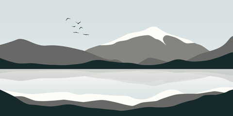 Wall Mural - abstract mountains landscape. contemporary nature panoramic background with lake and mount, simple e