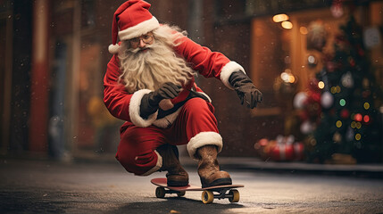 AI-generated image of Santa Claus skateboarding