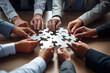 © Jasmina - Business hands, puzzle and group of people for solution, teamwork and goals, integration and success. Team building, synergy and collaboration