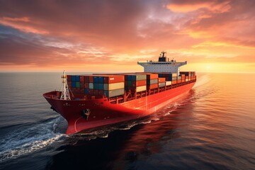 Sunset Shipping: Container Ship on the Ocean