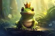 Whimsical Cute frog prince. Animal crown nature. Generate Ai