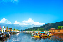  Dal Lake And The Beautiful Mountain Range In The Background, In The Summer Boat Trip, Of City Srinagar Kashmir India.