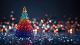 Fototapeta Mosty linowy / wiszący - christmas tree xmas holiday decoration with glitter bokeh background, ai