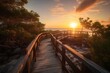 Scenic view of sunrise on footbridge to the Smathers Beach in Key West, Florida. Generative AI
