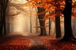 © juliars - Ephemeral Forest autumn view. Orange nature season. Generate Ai