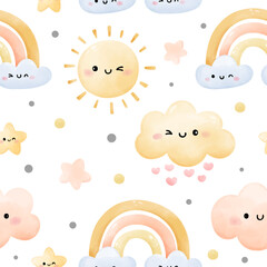  Seamless rainbow sun cloud Weather concept For baby shower