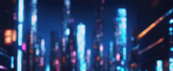 abstract night lights of a modern futuristic cityscape. defocused image of a dark street. tall build
