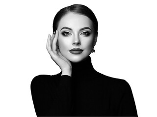 Wall Mural - beautiful young woman with clean fresh skin. perfect makeup. beauty fashion. plump lips. cosmetic ey
