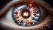 Macro shot of human eye with Ai in pupil, Artificial intelligence concept, Ai eye, abstract artistic background 