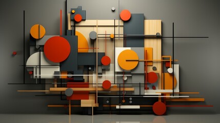 Wall Mural - Vibrant orange lego pieces dance across a textured wall, creating a playful and dynamic work of indoor art