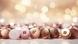 Shimmering Christmas Buttons on Pink Gold Background with Sparkling Lights and Bokeh for Elegant Celebrations and Holidays