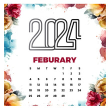 Vector February Floral Calendar 2024