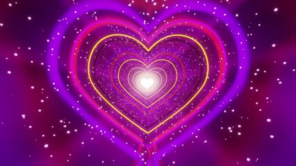 3d illustration of running in a heart shape tunnel with colorful glowing neon lights, for wallpaper