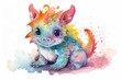 © Iryna - Watercolor colorful cute baby dragon on white background Illustration. Chinese Year of dragon