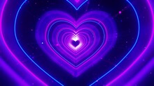 3d Illustration Of Running In A Heart Shape Tunnel With Blue And Purple Glowing Neon Lights