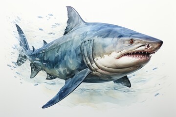 Wall Mural - great shark isolated on white