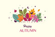 Autumn graphic design with fall leaves in modern minimal style. Vector template for autumn sale offer, poster, social media, invitation, greeting card. 