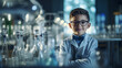 © sandsun - young 8 y.o. boy inventor scientist in modern laboratory
