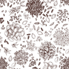 Wall Mural - Edible seeds hand drawn seamless pattern