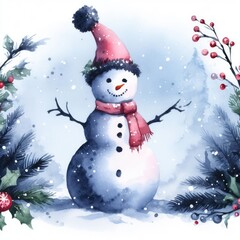  Snowman with santa hat illustration.