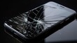 Zerbrochenes Handy. Glas vom Smartphone ist defekt und zerstört. Display funktioniert nicht mehr. 