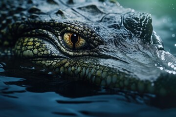 Sticker -  a close up of an alligator's face in the water.  generative ai