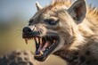  a close up of a hyena with its mouth open.  generative ai