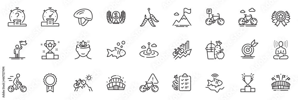 Icons pack as Winner ribbon, Arena stadium and Maggots line icons for ...