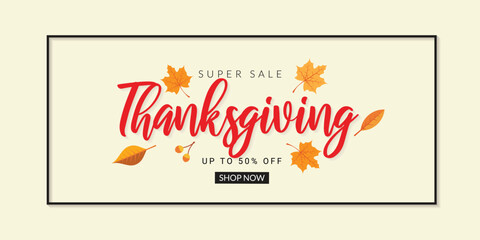 Canvas Print - thanksgiving sale lettering design line border perfect for banner, poster, card templates.