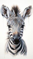 Wall Mural - Adorable pastel illustration: Baby zebra portrait for a kids room, clean design on white backdrop.