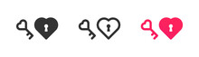 Heart Shaped Padlock With Key Icon, Love, Romance, Dating Simple Outline Flat Style Vector Illustration.