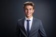 © Уляна Боднар - a man in business clothes on a blue background. Business concept. generative ai.