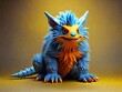 Cute blue furry monster 3D cartoon character, generative AI.
