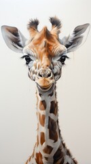 Wall Mural - Adorable pastel illustration: Baby giraffe portrait for kids room, clean design on white backdrop.