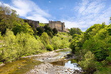 Richmond Castle, North Yorkshire, UK  Above The Trees Along The River Swale, In Spring.