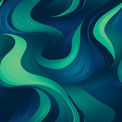 Canvas Print - Green and blue curves, dark blue background, swirling in waves.