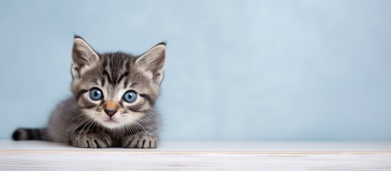 Adorable tabby kitten resting and gazing at the camera