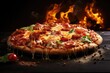 © Jevjenijs - a pizza sitting on top of a pan covered in cheese and toppings.  generative ai
