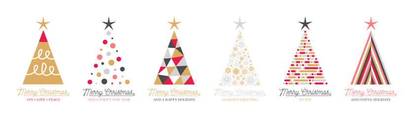 Wall Mural - christmas card background with abstract christmas tree decoration gold black and red isolated