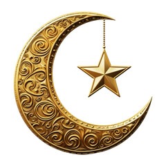 Wall Mural - Golden Ramadan Moon and Star Design Isolated on Transparent Background
