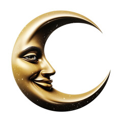 Wall Mural - Golden Crescent Moon With Face Isolated on Transparent Background
